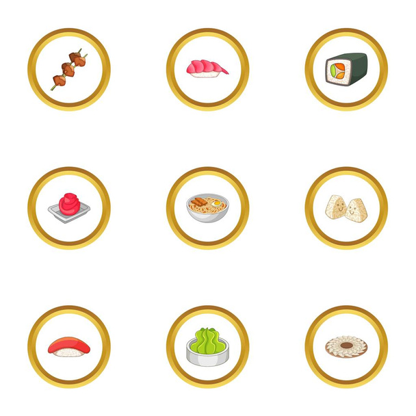 Conjunto de ícones de comida japonesa, estilo cartoon
 - Vetor, Imagem