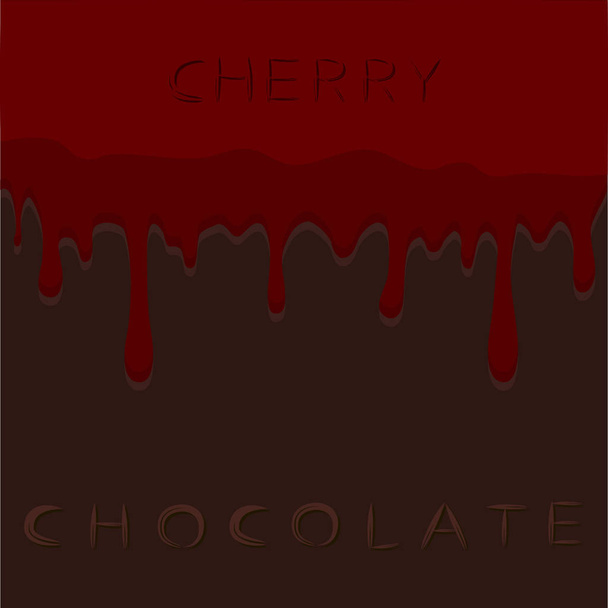 Abstract vector illustration logo red berry cherry dripping on brown chocolate. - Vector, Image