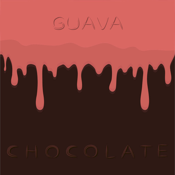 Αφηρημένη διανυσματικά εικονογράφηση λογότυπο ροζ φρούτα γκουάβα στάζει σε καφέ σοκολάτας. - Διάνυσμα, εικόνα