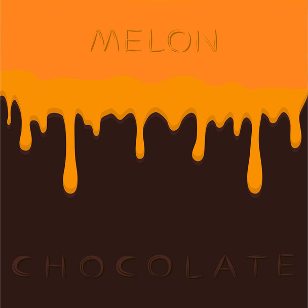 Abstrato vetor ilustração logotipo amarelo melão de frutas pingando no chocolate marrom
 - Vetor, Imagem
