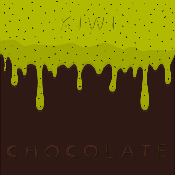Illustration vectorielle abstraite logo kiwi aux fruits verts goutte à goutte sur chocolat brun
. - Vecteur, image