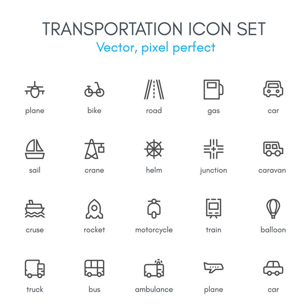 Tema de transporte, conjunto de iconos de línea
. - Vector, Imagen