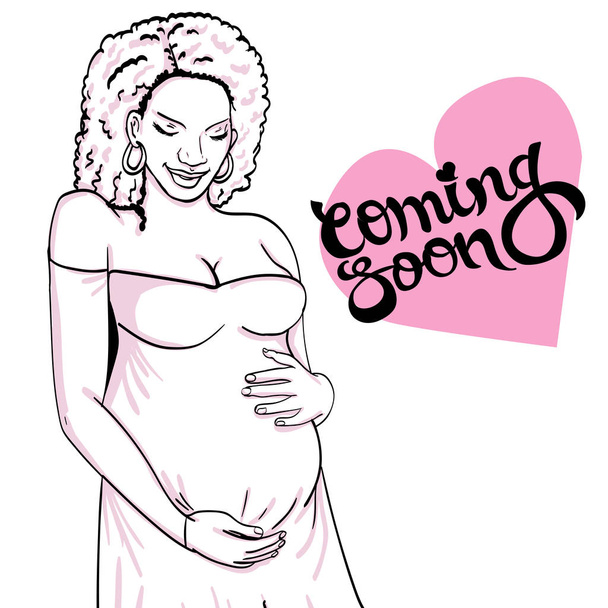  donna incinta afro-americana in abito gravidanza è preparato per la maternità. in attesa di un parto
 - Vettoriali, immagini