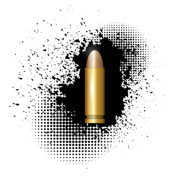 Metal Bullet on Black Splatter Background - Vector, Image