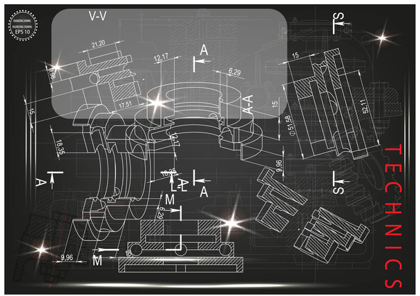 Machine-building drawings on a black background - Vector, Image