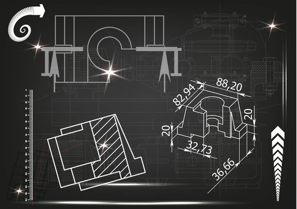 Machine-building drawings on a black background - Vector, Image