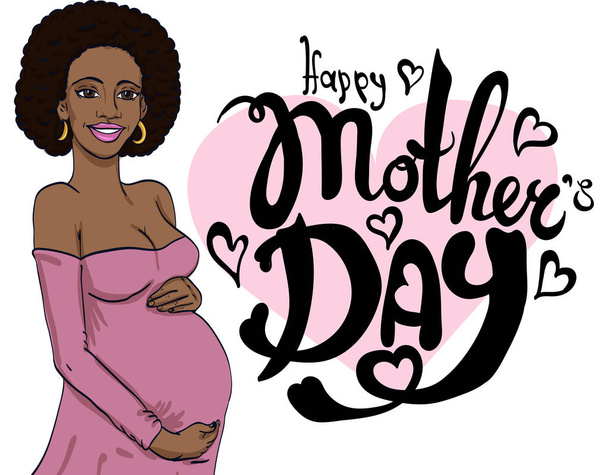  african-american pregnant woman in pregnancy dress is prepared for maternity. waiting for a baby birth - Vector, Image