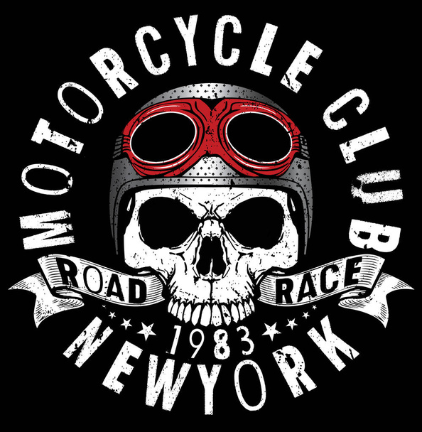 オートバイ レースのタイポグラフィ グラフィックとポスター。頭蓋骨と古い  - ベクター画像