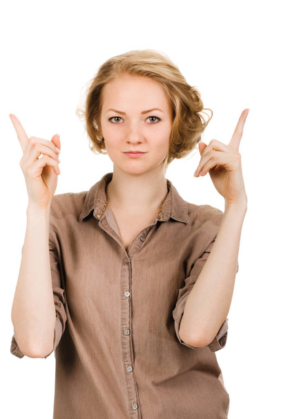 young woman pointing finger - Foto, Imagen
