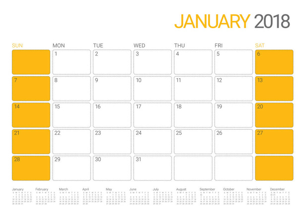 Janvier 2018 calendrier planificateur vectoriel illustration
 - Vecteur, image