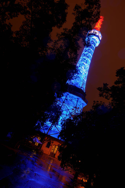 Lighting Petrin lookout tower in Prague at night - Photo, Image