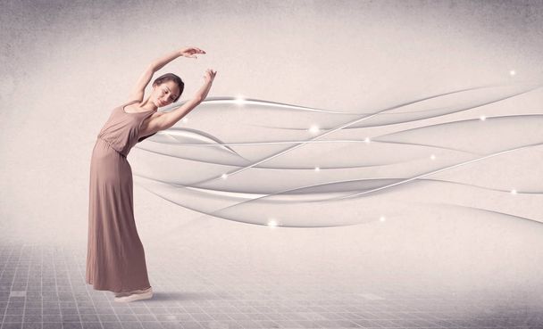Ballet dancer performing modern dance with abstract lines  - Φωτογραφία, εικόνα