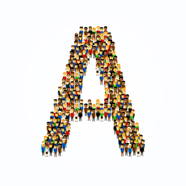 A group of people in English alphabet letter A. - Vektor, Bild