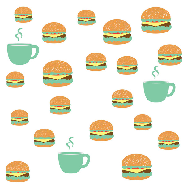 Bella immagine con tazze colorate e hamburger
  - Vettoriali, immagini