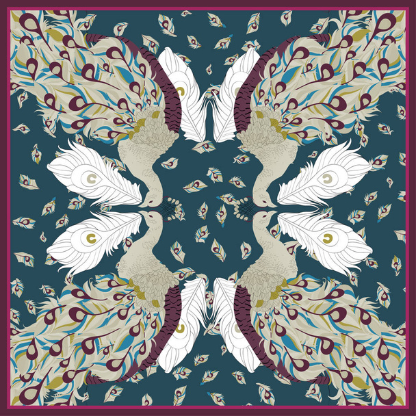 Pavos reales para una bufanda de seda. Colorido vector pavo real
 - Vector, Imagen