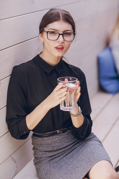 beautiful brunette with glasses - 写真・画像