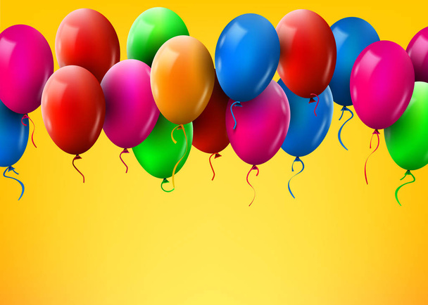 パーティーやお祝いに飛んで誕生日風船の現実的な 3 d の色鮮やかな束 - ベクター画像