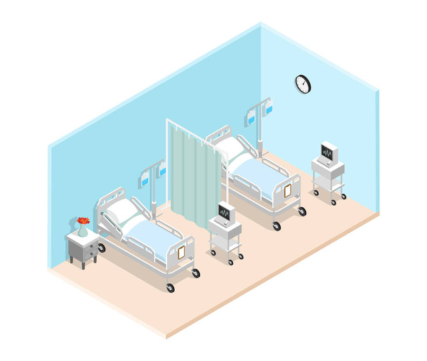 Hôpital Ward Isometric Intérieur
  - Vecteur, image
