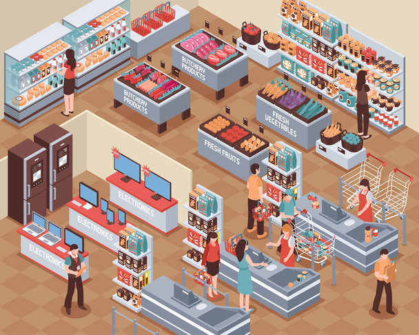 Supermarkt Illustratie in isometrische stijl - Vector, afbeelding