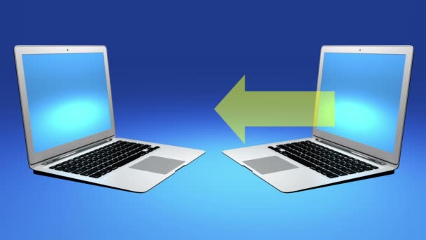 4k, μεταφορά δεδομένων μεταξύ υπολογιστών, Laptop με μπλε οθόνη. - Πλάνα, βίντεο