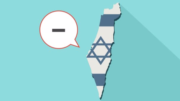 Animace dlouhý stín mapa Izraele s jeho vlajkou a komické bubliny s znaménko odčítání - Záběry, video