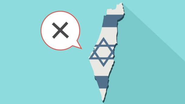 Animation του χάρτη Ισραήλ πολύ σκιά με τη σημαία του και ένα κωμικό μπαλόνι με το σύμβολο x - Πλάνα, βίντεο