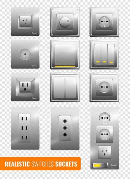 Realistic Switches And Sockets Transparent Background - Vector, Image