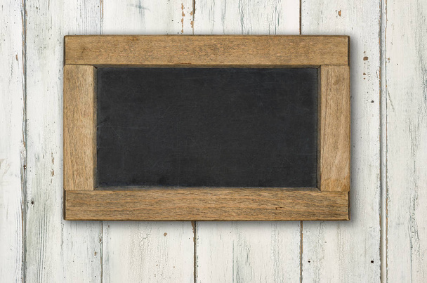 Empty blackboard on a rustic white wooden background - Foto, Bild