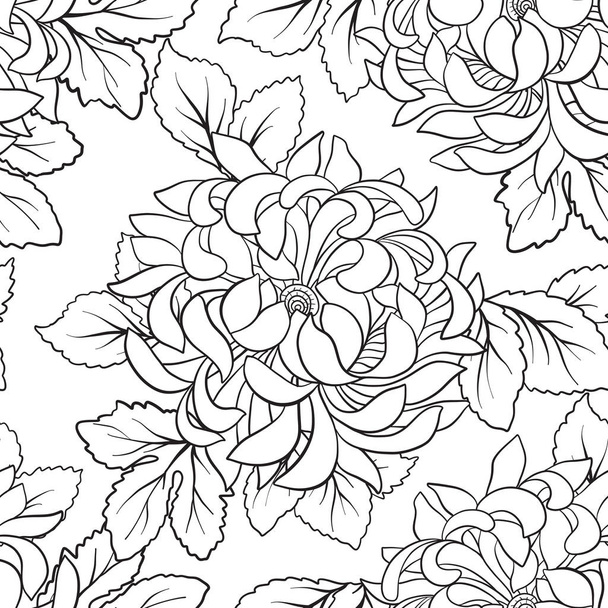 Seamless pattern with chrysanthemum in Japanese style. Outline d - Vektor, Bild