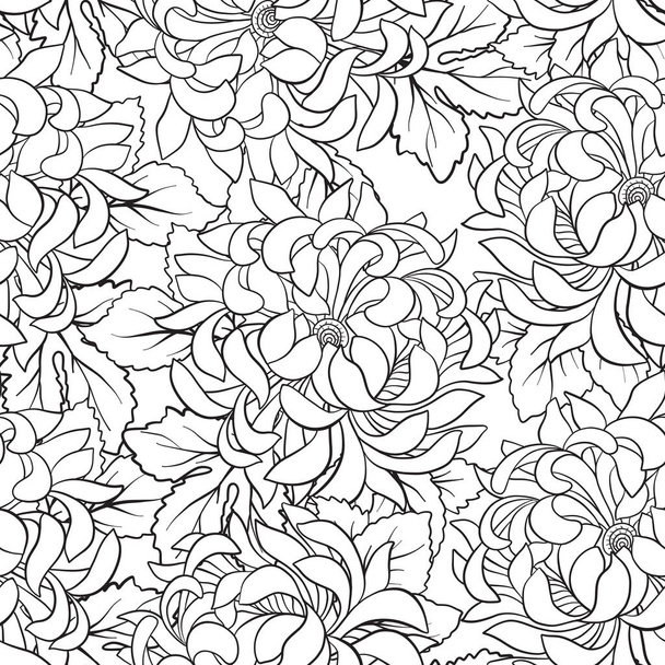 Seamless pattern with chrysanthemum in Japanese style. Outline d - Вектор,изображение