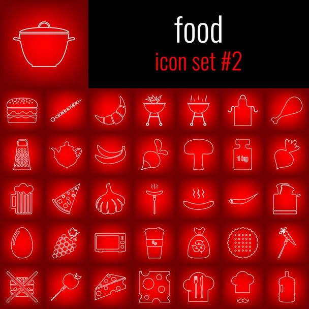 Food. Icon set 2. White line icon on red gradient backgrpund. - Vector, Image