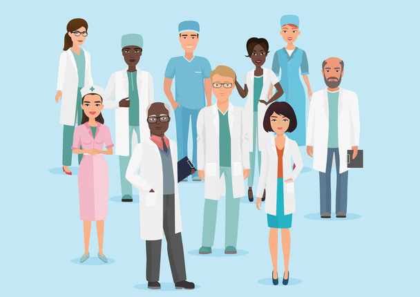 Vector Cartoon illustration of Hospital medical staff team doctors and nurses. - Διάνυσμα, εικόνα
