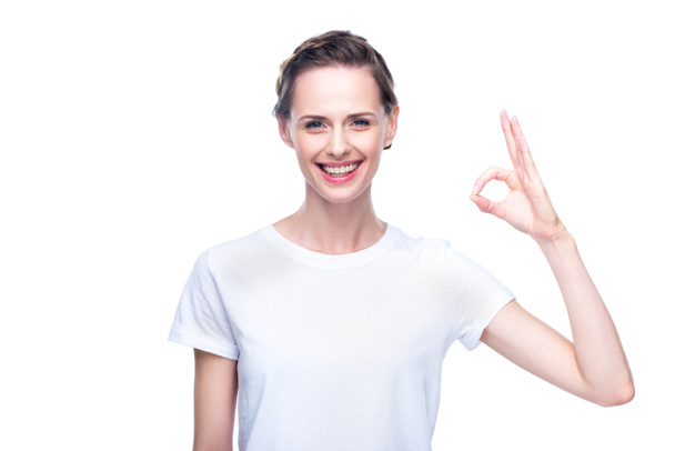 woman with ok sign - Photo, Image