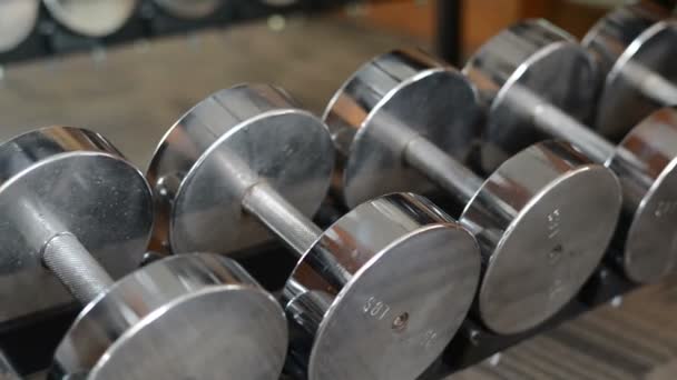 Row of dumbbells in gym - Footage, Video