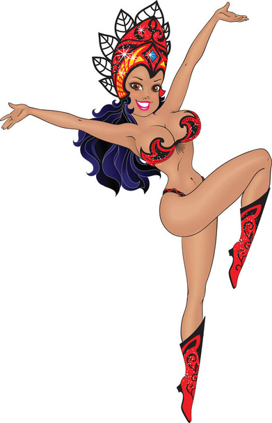 Beautiful Cartoon Cancan Dancer Young Girl. - Vector, afbeelding