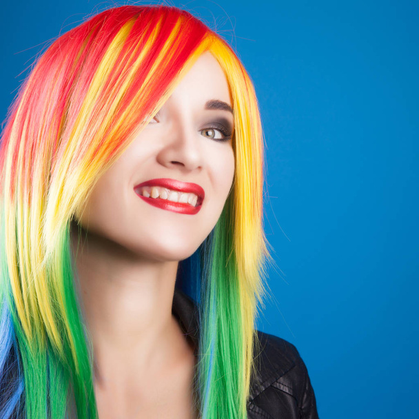 woman wearing color wig  - 写真・画像
