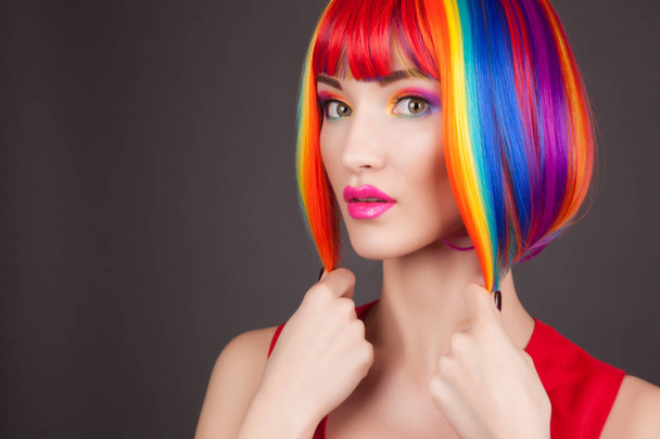 woman wearing colorful wig - Фото, изображение