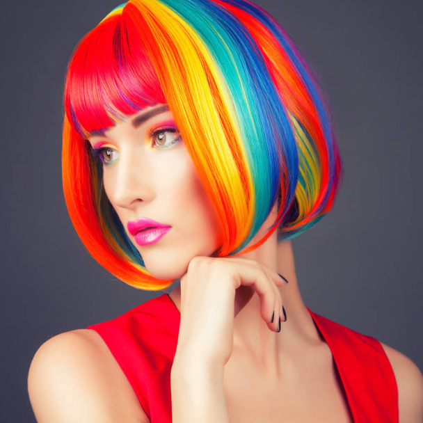 woman wearing colorful wig - Φωτογραφία, εικόνα