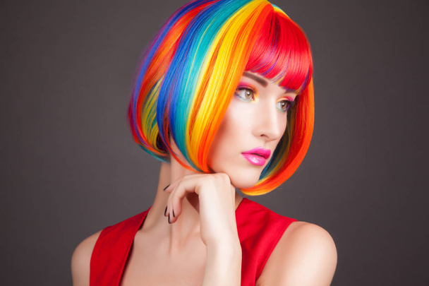 woman wearing colorful wig - Photo, image