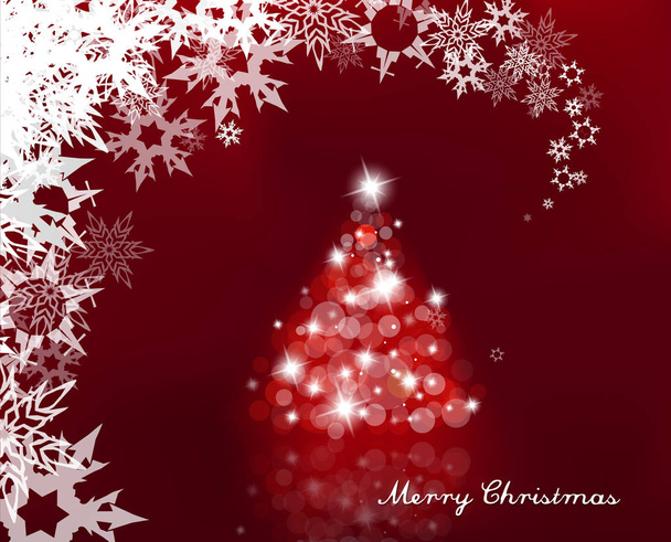 Árbol de Navidad iluminado con muchas linternas sobre fondo rojo
 - Vector, imagen
