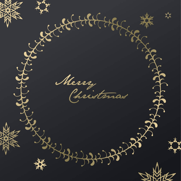 Handwritten Christmas illustration with golden snowflakes - dark - Vetor, Imagem