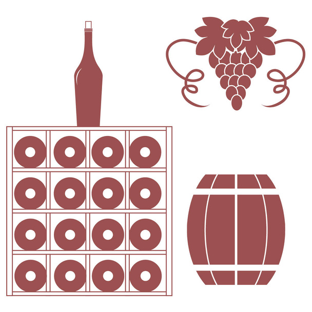 Στυλιζαρισμένη εικονίδιο από ένα χρωματιστό ράφι κρασιού, μπουκάλια κρασί, μάτσο  - Διάνυσμα, εικόνα