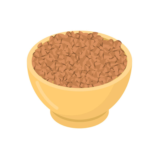 Buckwheat in wooden bowl isolated. Groats in wood dish. Grain on - Wektor, obraz