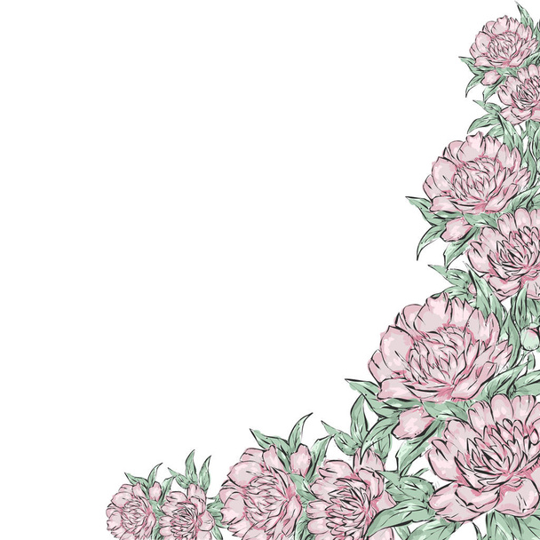 ブルーミング ガーデン花と花のグリーティング カード。流れのフレーム - ベクター画像