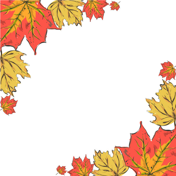Postcard with colorful autumn leaves. Frame of autumn leaves wit - Vector, Image