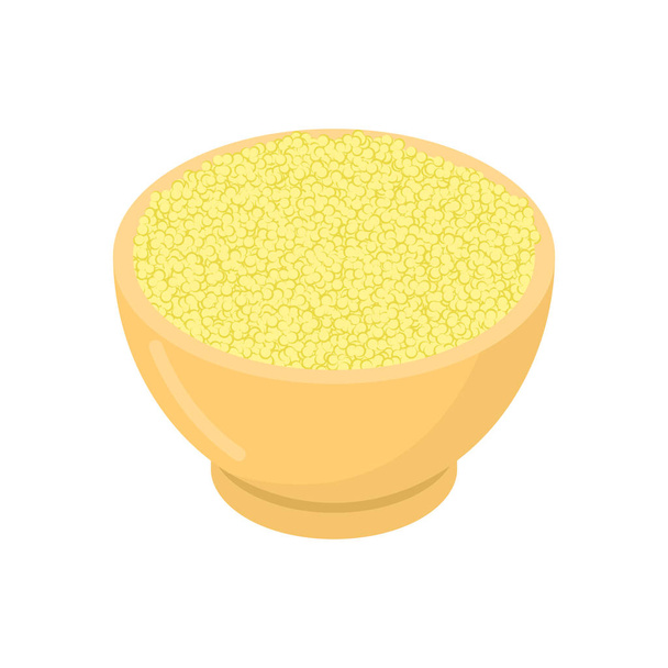 Cuscus in wooden bowl isolated. Groats in wood dish. Grain on wh - Vector, imagen