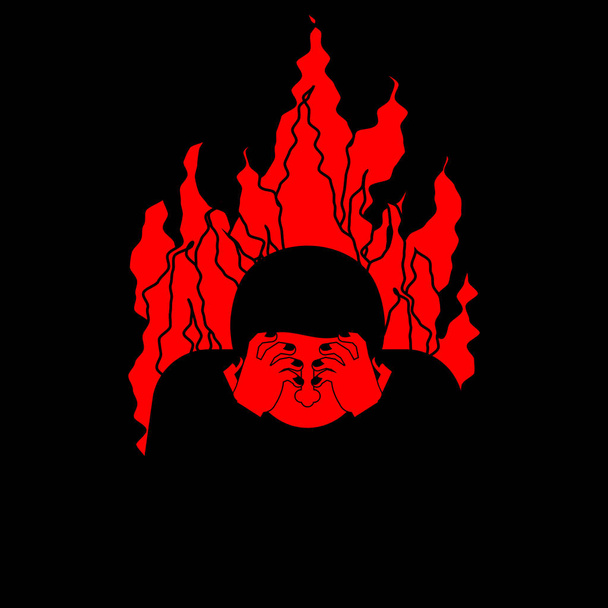 Sinner on fire. OMG. Cover face with hands. Despair and sufferin - Vector, Image