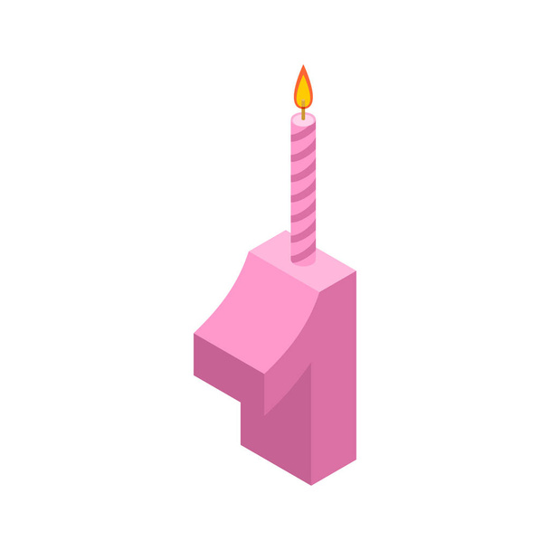 1 number and Candles for birthday. one figure for holiday cartoo - Διάνυσμα, εικόνα