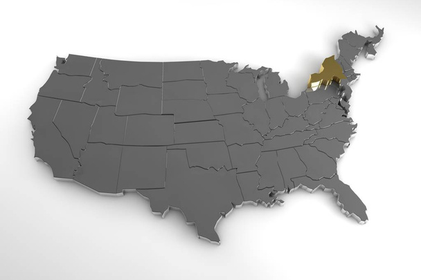 Estados Unidos de América, mapa metálico 3d, con el estado de Nueva York destacado. 3d renderizar
 - Foto, Imagen