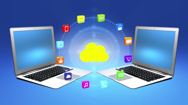 4k, Internetkonzept, Symbole für Online-Dienste, soziale Medien rund um den Cloud-Computer. - Filmmaterial, Video